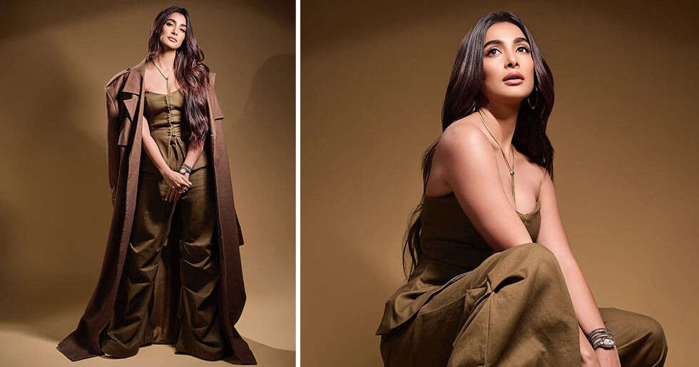 Images: Pooja Hegde Stuns in a Trendy Trench Coat and Saggy Pants